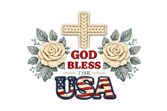 God Bless USA Embroidery Cross Rose PNG Review